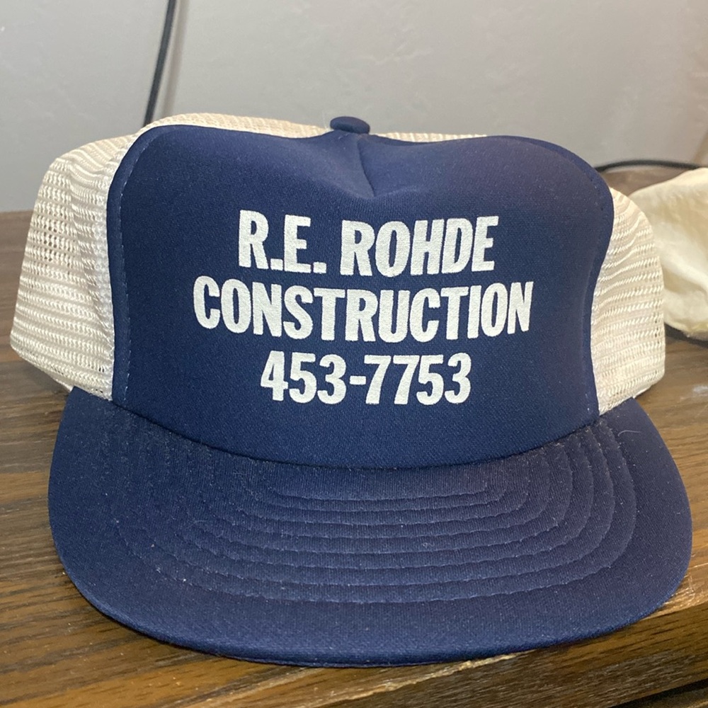 Vintage Navy and White Trucker Hat “R.E. Rohde Construction”